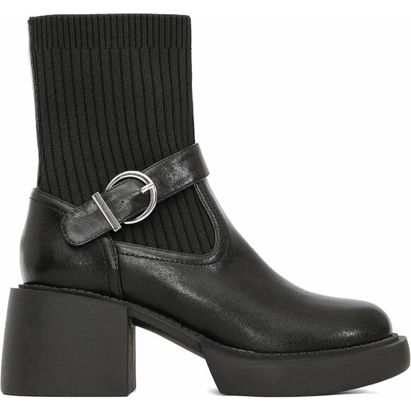 Newbella Women Black Two Tone Strap Casual Non Slip Sole Boot with Arch Support - Picture 1 of 4